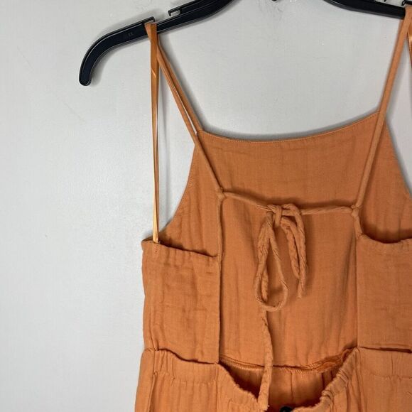 LOUNA Mini Dress Womens Medium Orange Tiered Shift Strappy Open Back Cotton - Picture 9 of 13